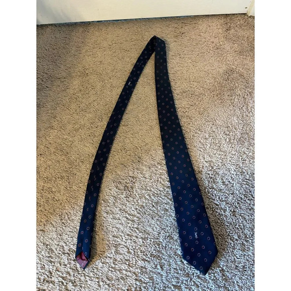Yves Saint Laurent navy blue red dots tie - Picture 1 of 8
